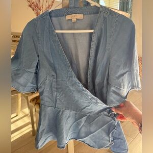Womens Wrap Top Light Denim